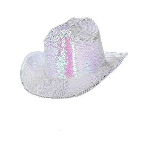 Fever Unisex Adult Deluxe Iridescent Sequins Cowboy Hat / White